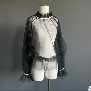 Ashley Stewart Sheer Black Ruffle Blouse | Gothic Romantic Top Size 18/20